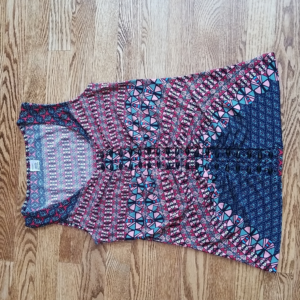 (XS) Jockey Person to Person Geometric Design Ruched Beaded Fancy Tank Top